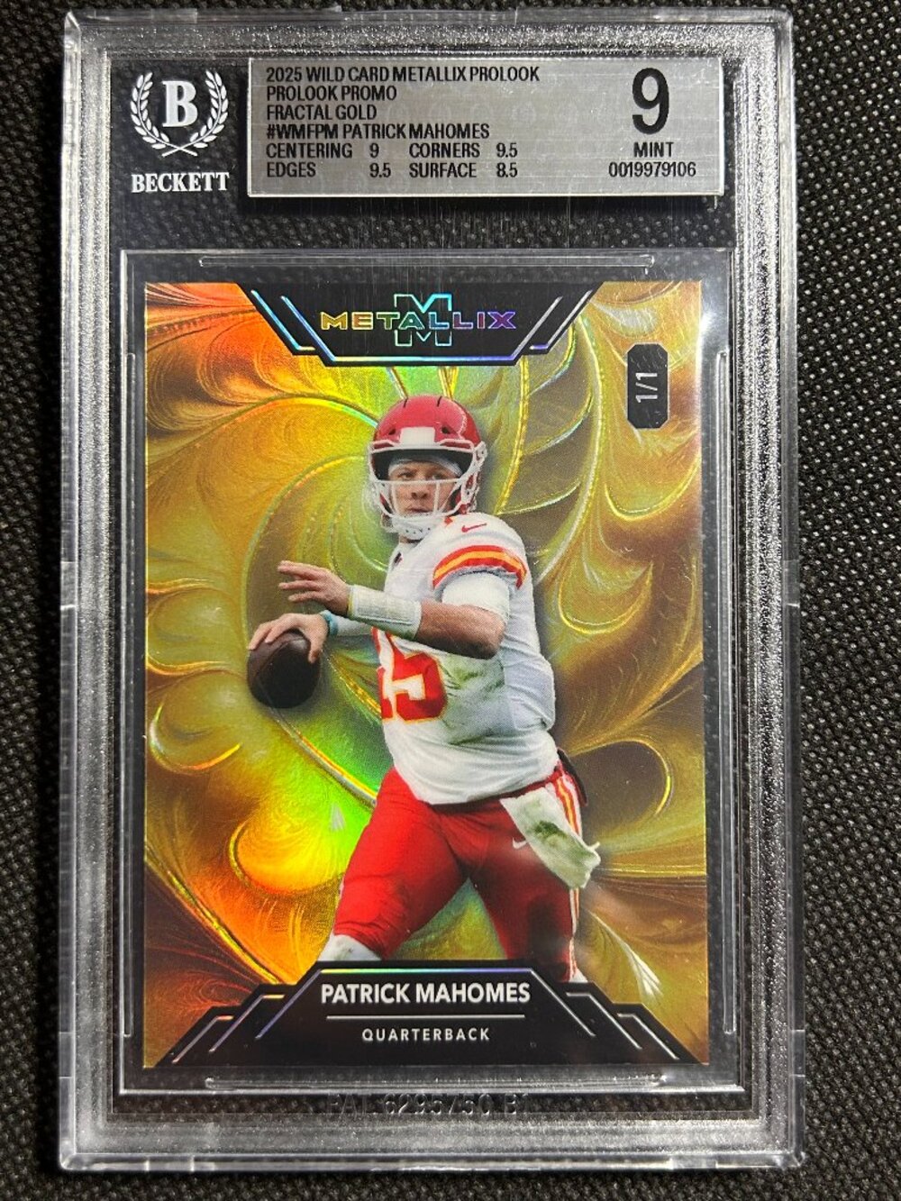 2025 Wild Card Metallix Patrick Mahomes Gold 1/1 BGS 9 MINT Kansas City Chiefs